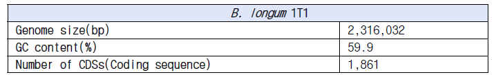 B. longum 1T1의 genome 기본 정보