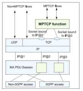 다수의 IP 주소를 가진 UE와의 MPTCP 적용 사례