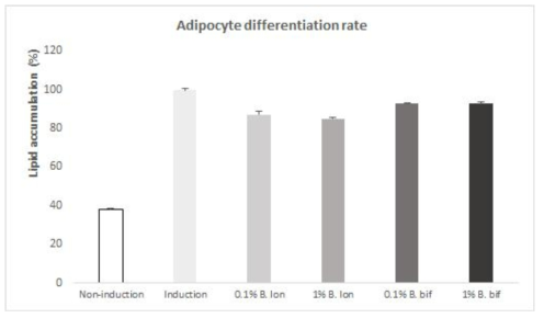 추가로 확보한 비만억제 균주 extract를 사용한 결과 in vitro adipocyte differentiation을 억제하는 효과가 있음을 확인하였음