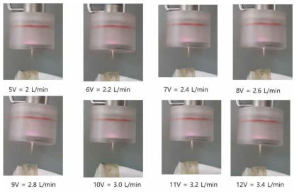 소형 펌프 유량에 따른 플라즈마 발생 사진