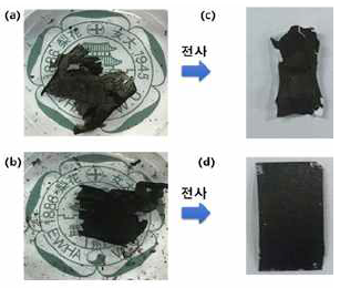 PBN과 PMAH를 이용한 카본나노튜브 농도별 대면적화 (우). (a, c) 0.5 mg/mL 카본나노튜브. (b, d) 1 mg/mL 카본나노튜브