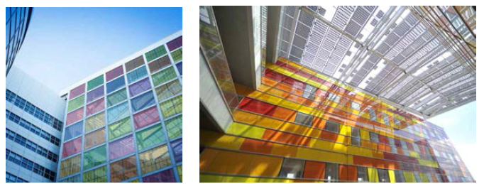 유기 태양전지를 기반의 건물 일체형 태양전지 설치 예 (상상도)