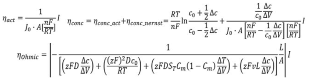 열전지의 활성화 분극, 농도 분극 및 저항분극의 이론식