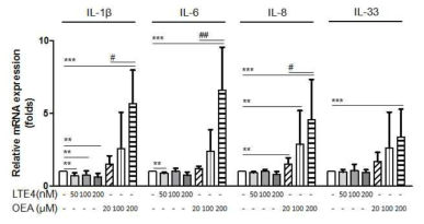 LTE4 및 OEA 처리에 따른 염증효과