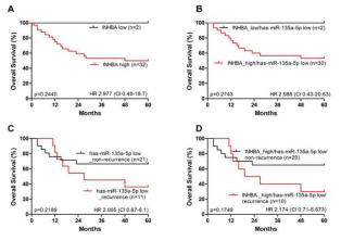 Overall survival (OS) of gastric cancer patients correlated with the clinical outcome and expression levels of INHBA and has-miR-135a-5p