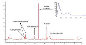 Red 4의 HPLC 크로마토그램과 DAD UV 스펙트라