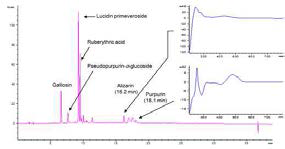 Red 5의 HPLC 크로마토그램과 DAD UV 스펙트라