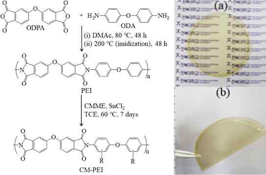 PI 구조의 합성과정과 클로로메틸화 반응 과정과 막 사진