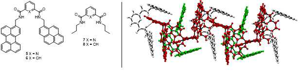 트위져 형태의 분자 5-8의 구조와 5의 수소결합을 통한 자기조립체의 형성