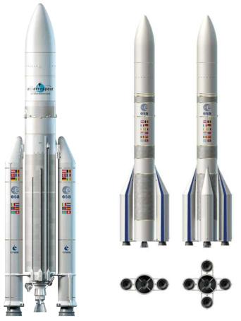 Ariane 5 와 Ariane 6 발사체(좌:A62, 우:A64)