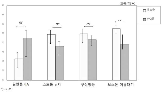 주의력, 시공간구성능력, 언어능력 과제에서의 집단 간 수행 차이