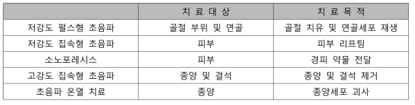 치료용 초음파의 치료대상 및 목적