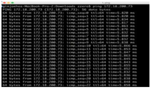 SDN switch #9에 연결된 호스트 단말과 관제센터(172.18.200.73) 간의 지연시간