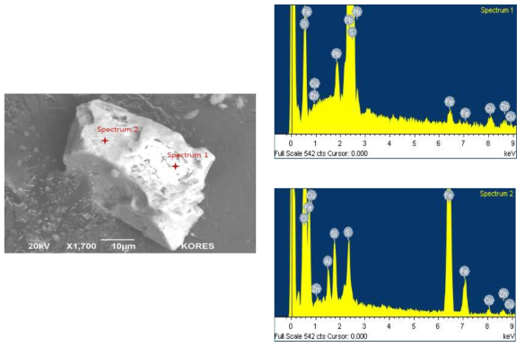 BSE-SEM Image and Corresponding Spectra(Float products in the Sulfidization Flotation)