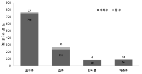 2017년도 분류군별 로드킬 발생 현황