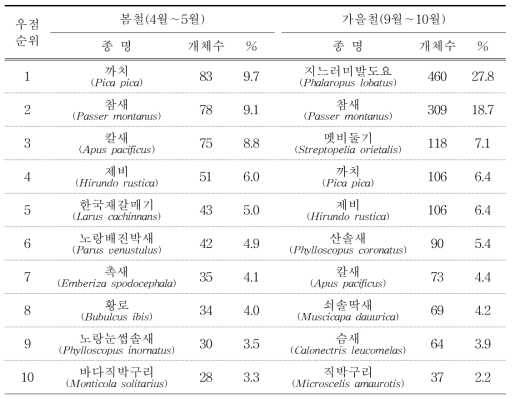 2018년 봄·가을 마라도의 우점조류