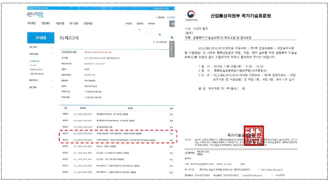 KS 예고고시 기술심의회 소집 공문