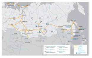 러시아 가즈프롬의 가스이송망 계획도(WGC 2012)