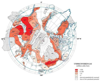 북극권 미개발 가스자원 추정(USGS, 2008)