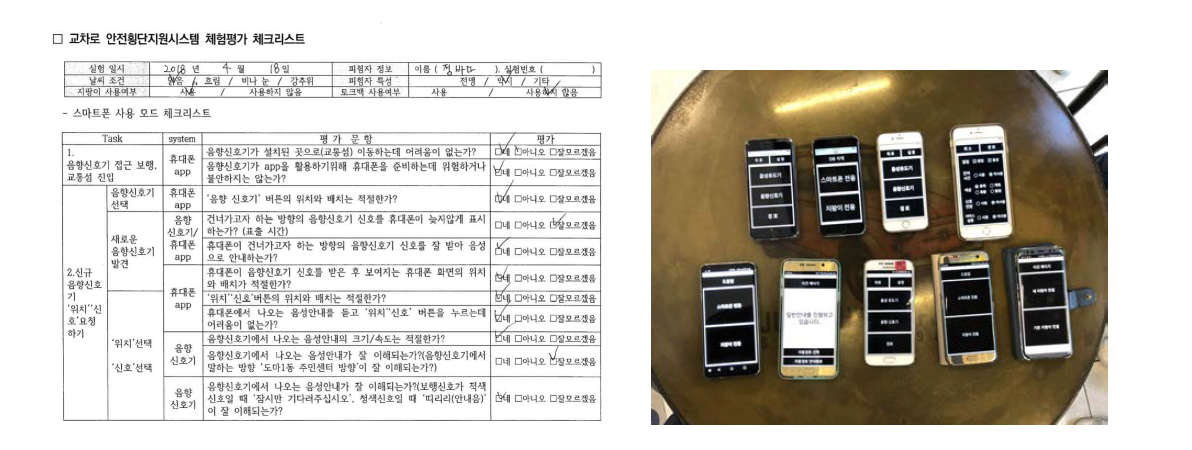 수요자 체험평가 설문지 및 스마트폰(안드로이드, 아이폰) 동작 화면