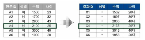 원본유사도 이해를 위한 비식별 조치 예시