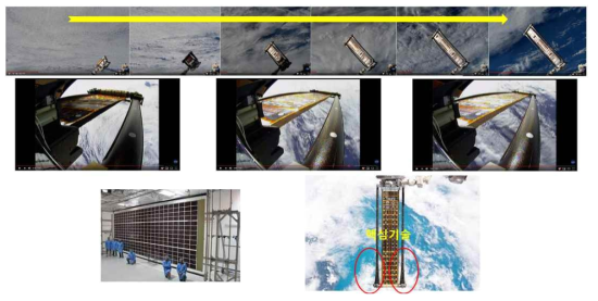 NASA ROSA의 ISS에서의 전개시험 모습 (필름식 태양전지판)