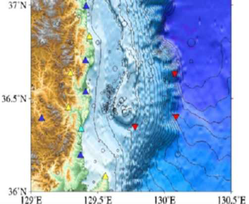 한국해양과학기술원에서 발표한 2007-2010년 동해 영덕 인근 해역에서 발생한 해저 지진 및 주변 해저 지형