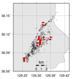포항지진 주요 이벤트 모멘트 역산 결과 도시