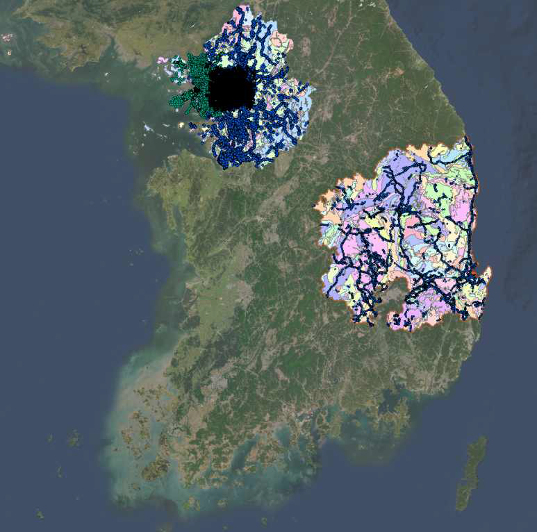 국내 중서부(서울-인천-경기) 및 동남권(경상북도) Geo-Data 구축 현황