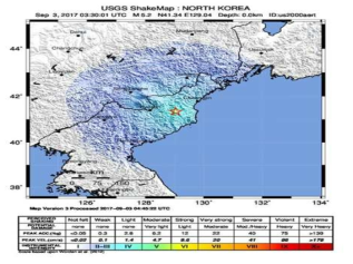 USGS가 제공한 6차 핵실험에 관한 Shake Map