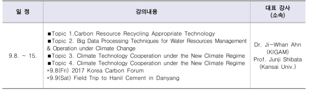 탄소광물화 적정기술 교육 일정표