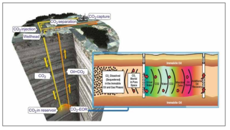 CO2 -EOR 개념도(Global CCS Institute, 2018)