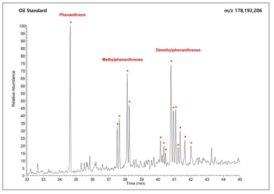 GC/MS m/z 178, 192, 206에서 검출된 Phenanthrenes의 종류 및 정의