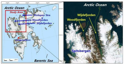 The study area and seismic survey tracks of 2017 International joint cruise using R/V Helmer Hanssen in the northern Spitsbergen, the Arctic Svalbard