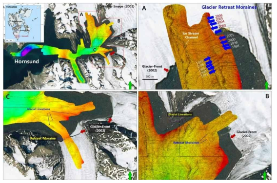 Multibeam echo-sounder data with satellite image in Hornsund, the Arctic Svalbard