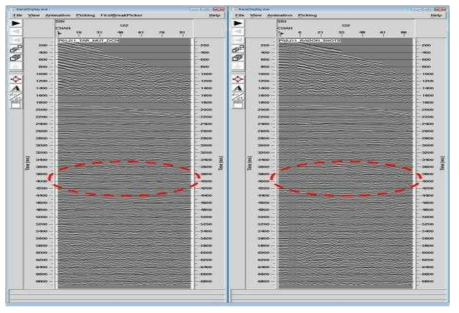 Effect of Radon filter: original data set(left) and filtered output(right)