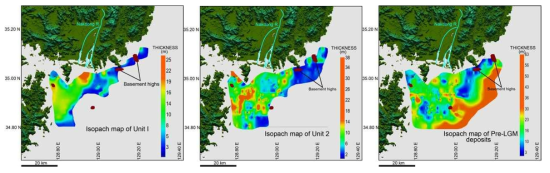 Isopach map of Units in study area