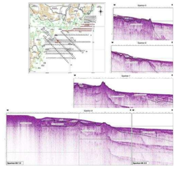 Sparker profiles showing seaward extension of Ilkwang fault