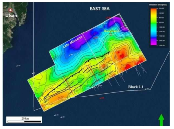 Map showing Late Miocene offshore fault distribution(boxs denote proposed study area 1.)