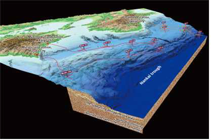 Image for DONET 1 and DONET 2 including 20 observatories in Nankai Trough