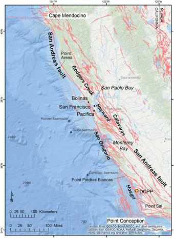 Main faults along the northern and central California Coast