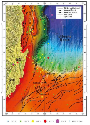 Distribution map of offshore fault in the East Sea