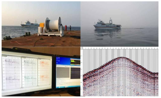 OBC seismic survey using barge and tamhae 2 and recording shot gather