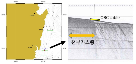 OBC seismic survey tracklines and sparker section around Ulsan port