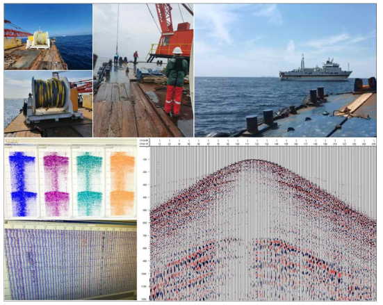 OBC seismic survey using barge and Tamhae 2 and recording shot gather