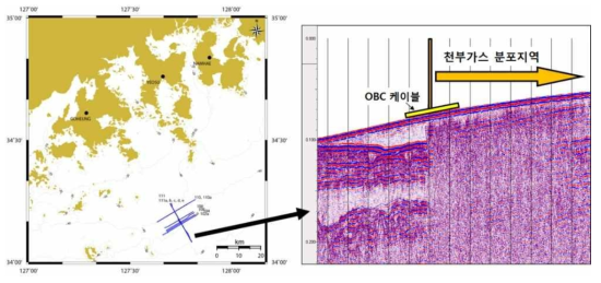 OBC seismic survey tracklines and sparker section around Yeosu