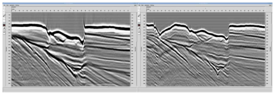 Zoom in red boxes in Figure 3-3-50. (left) Sercel streamer and (right) GeoEel streamer