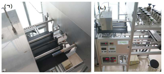 (ㄱ) 스텐 반응관과 왼쪽의 전기로 (ㄴ) 전체 진공 가열 장치 사진