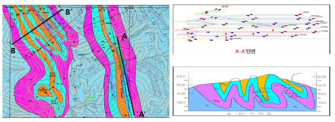 테스트베드 지질도 및 굴진현황도