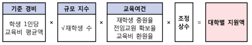 대학혁신지원사업 재정배분 포뮬러 * 출처: 교육부(2019.1.8.:4)